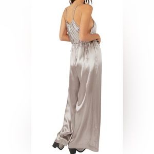 Free People Silver Kate WideLeg Jumpsuit size L